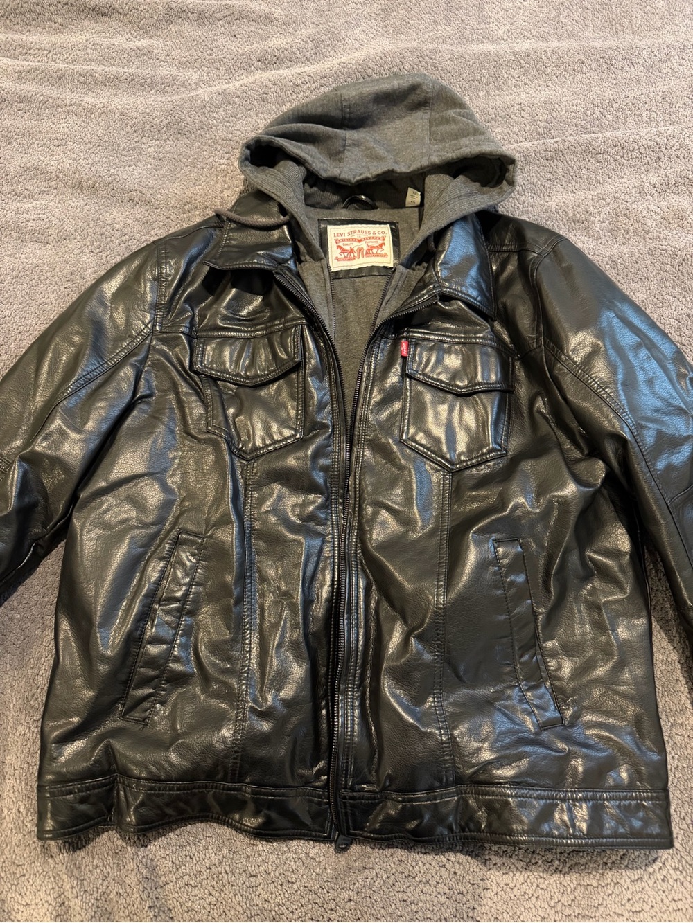 Men's Levis Black Faux Leather Hooded Jacket